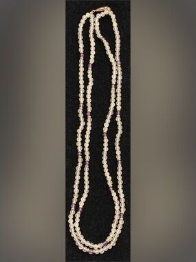 Natural Amethyst & Clear Quartz Beaded Necklace with 14K Gold Accents - 19”